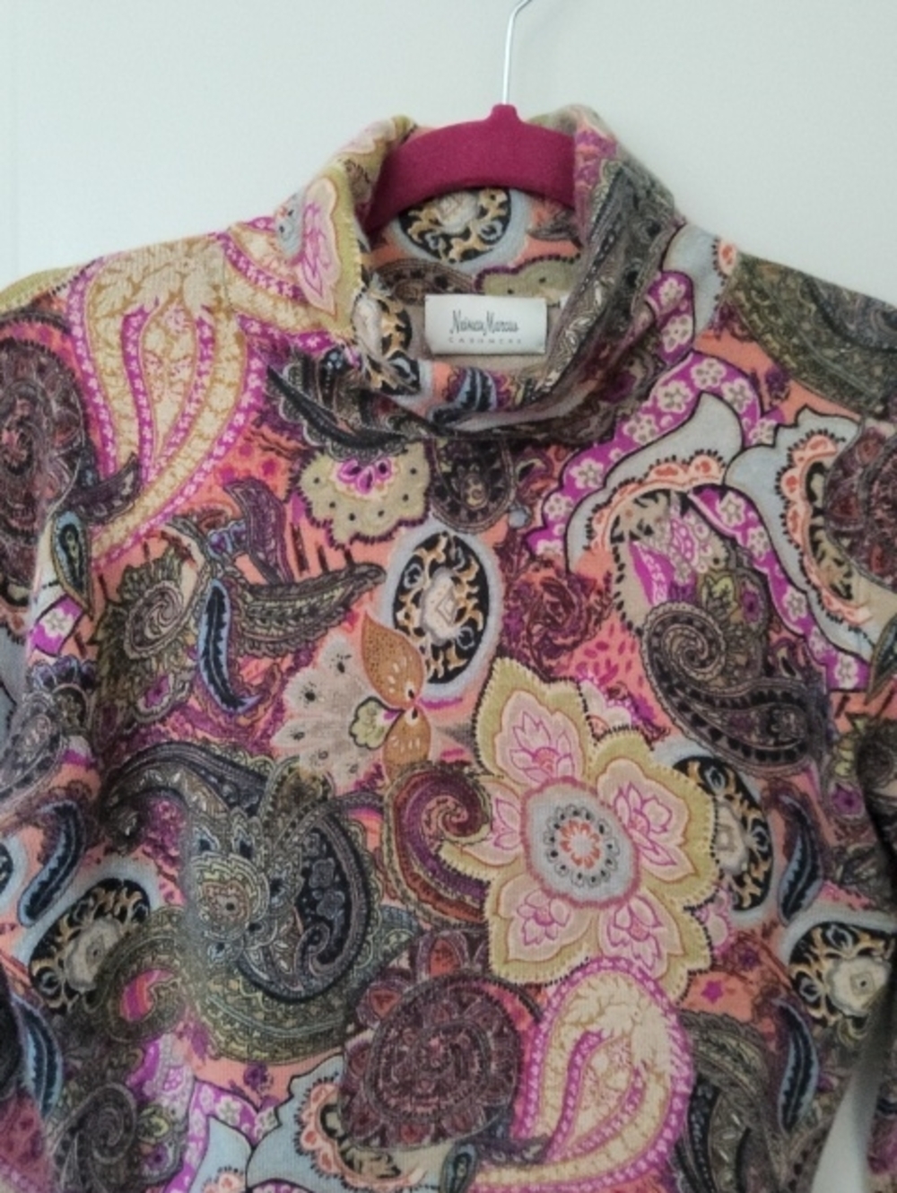 Vtg Neiman Marcus Cashmere Retro Paisley Multi Turtleneck Sweater Size M